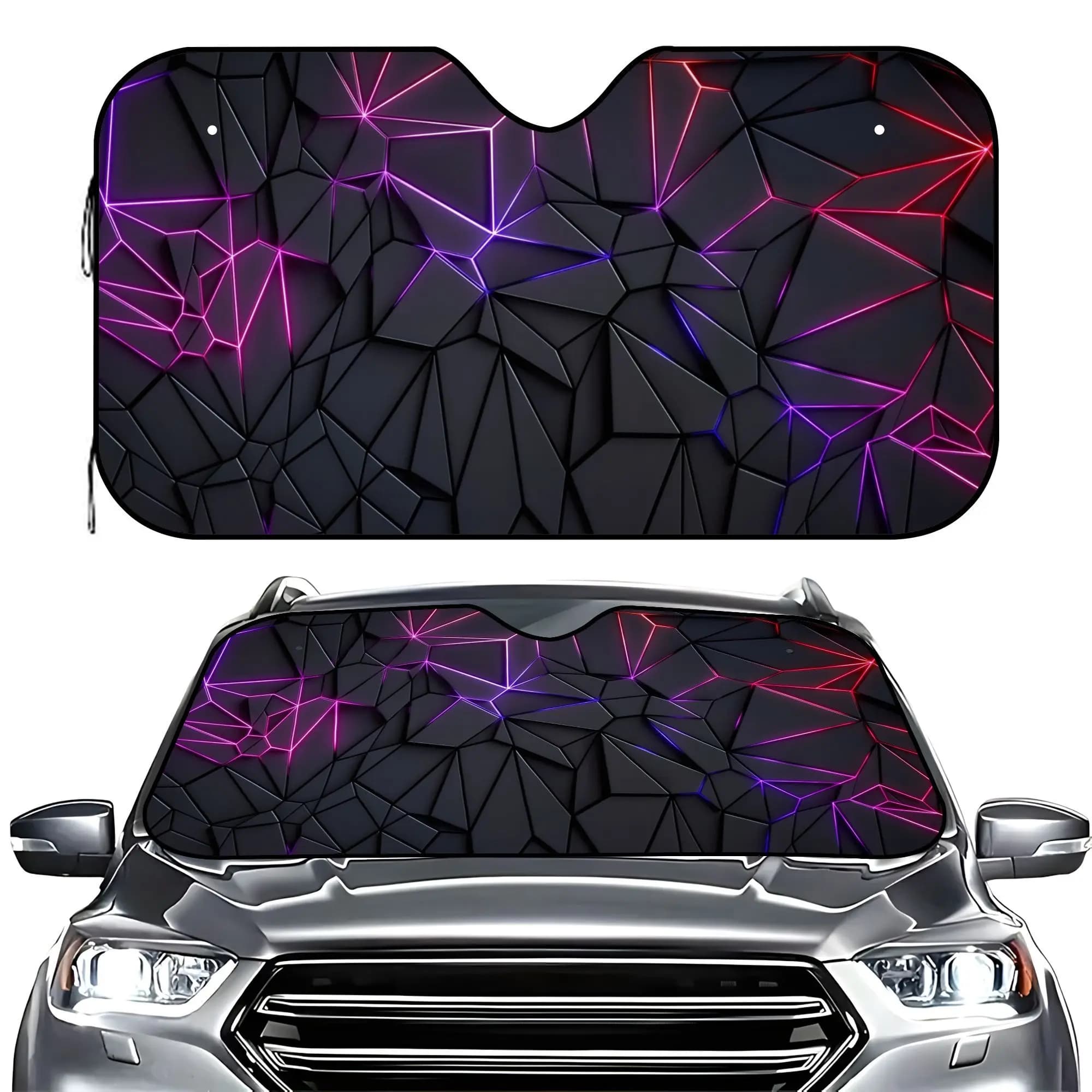 Parasole in Stile Cartone Animato con Effetto Luminoso Geometrico Punk, Progettato Contro i Riflessi UV Adatto alla maggior parte dei parabrezza