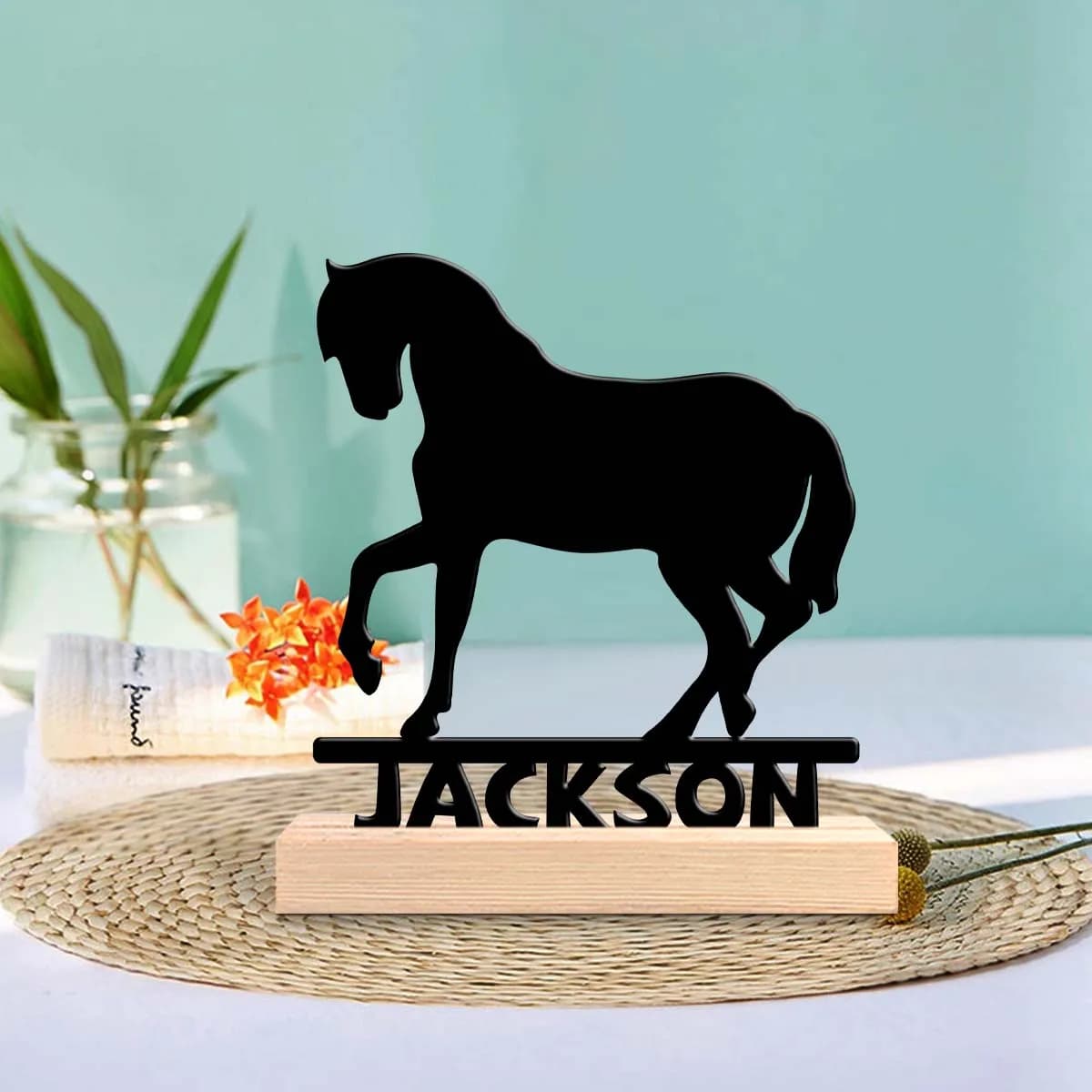 1pc Customized Metal Handicraft Ornaments Custom Name Equipped with A Wooden Base New Home Gift for Friends,Decorative Ornaments