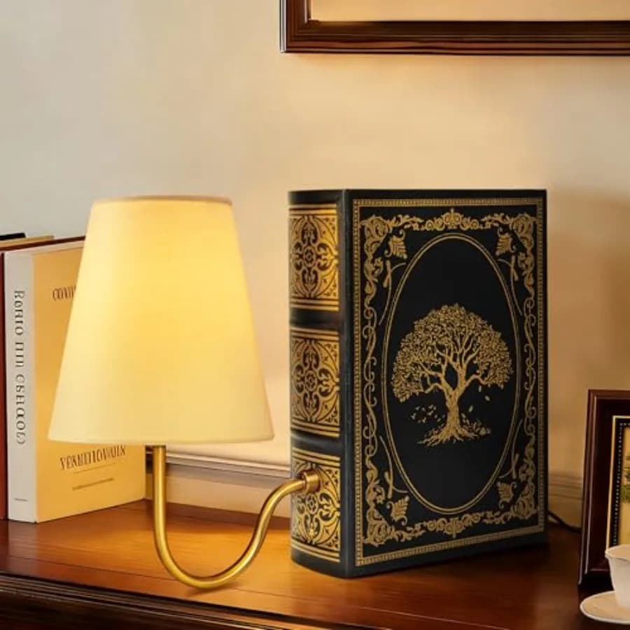 Lampada da Tavolo Vintage con Lampadina e Paralume in Lino, 3 Colori Dimmerabili con Controllo Touch, Moderna Applique da Libreria Stile Rustico per Ufficio