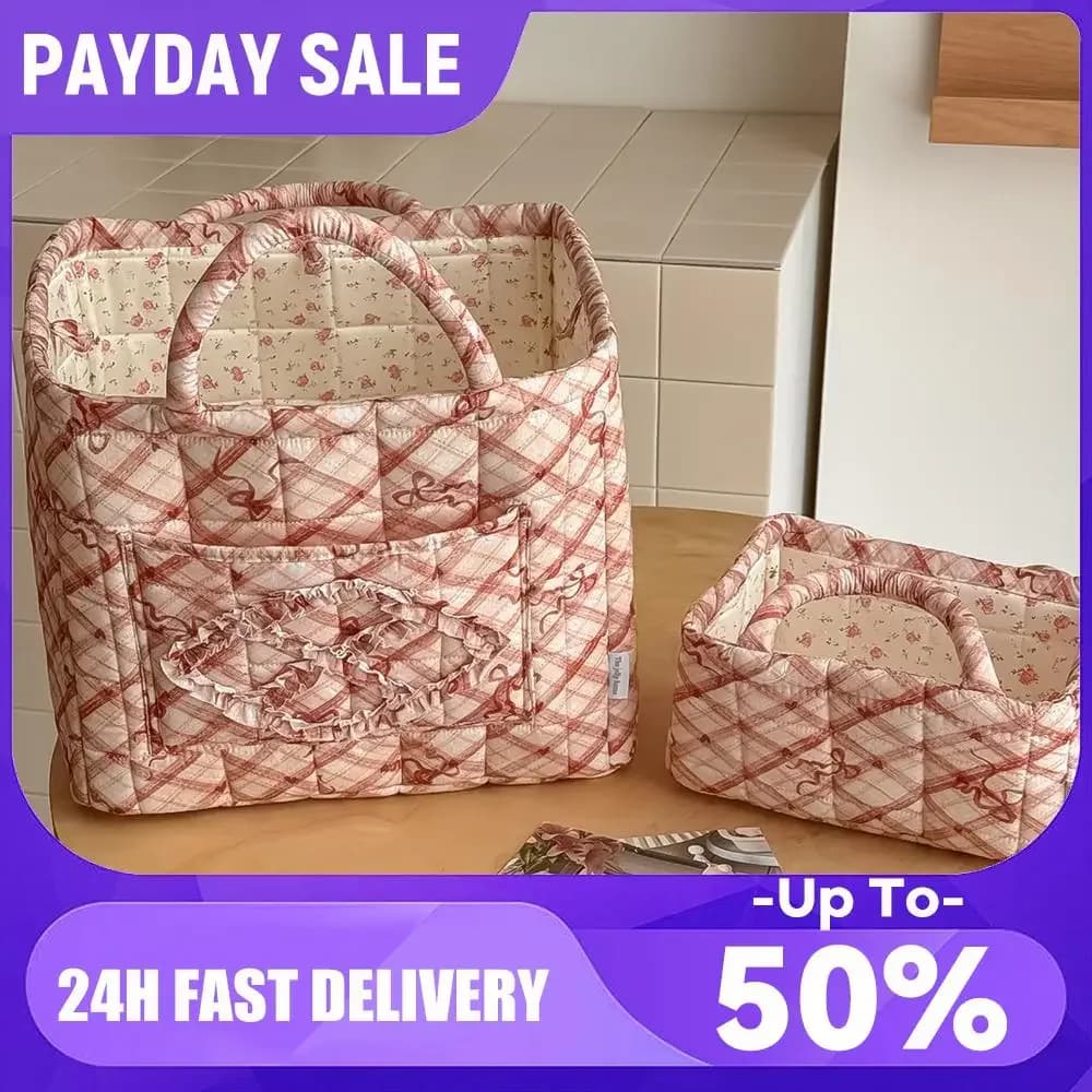 Cotton Boho Tote Organizer Large Capacity Portable Storage Bag Collapsible Laundry Hamper for Picnic Shopping Travel Car Bedroom