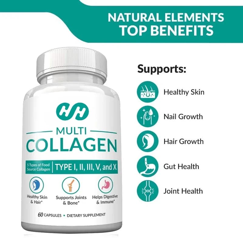 Multi collagen 60 capsules - Type I, II, III, V, X Egg shell, chicken, wild fish and beef fed to the grass Blend 2025 milligrams