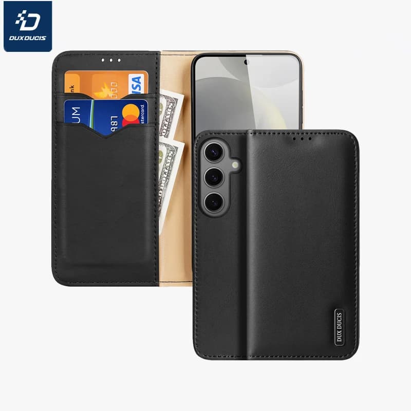 DUX DUCIS Custodia a portafoglio in vera pelle premium per Samsung Galaxy S24 S23 Ultra con protezione RFID e slot per carte