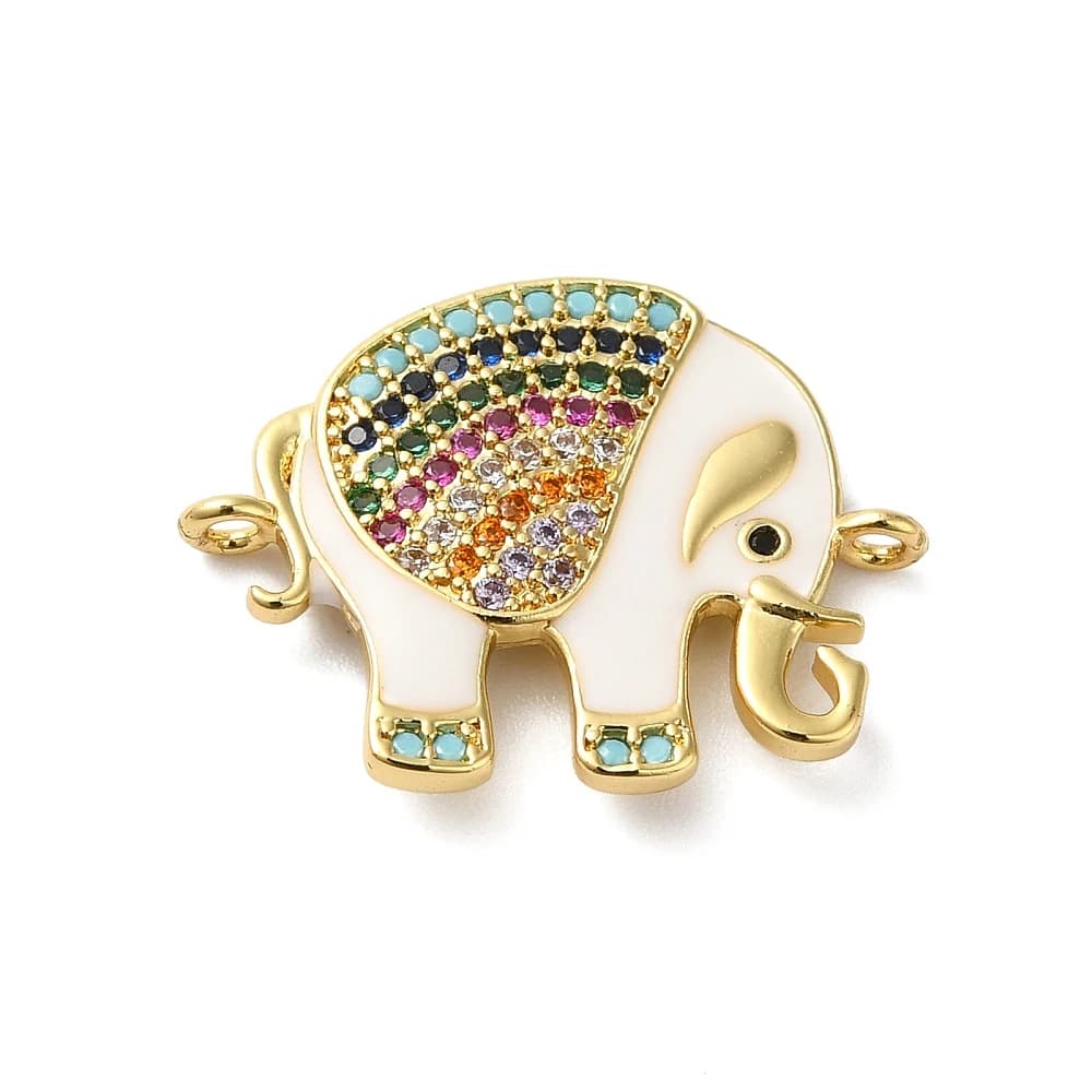 KitBeads 10pcs Elephant Connector Charms Enamel Micro Pave Cubic Zirconia Link Decor for Jewelry Making Bracelet Necklace Crafts