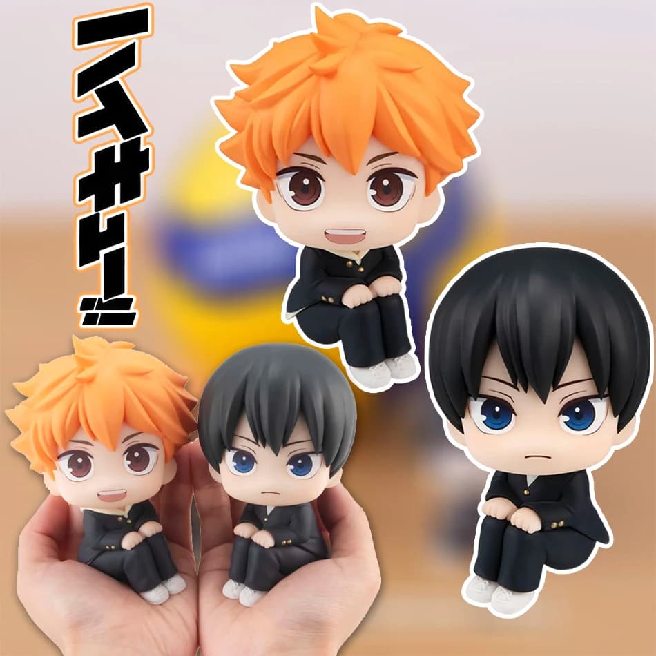 10Cm Anime Haikyuu Volleyball Figures Hinata Shoyo Kageyama Tobio 2Pcs Set Q Version Cute Mini Sitting Action Pvc Model Decor