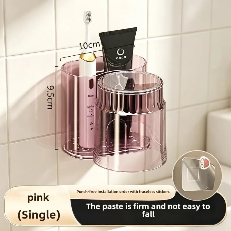 2pcs/Set Wall Mounted Toothbrush Holder with Mouthwash Cup - Bathroom Storage Rack Organizer - Dental Care Accessory Set