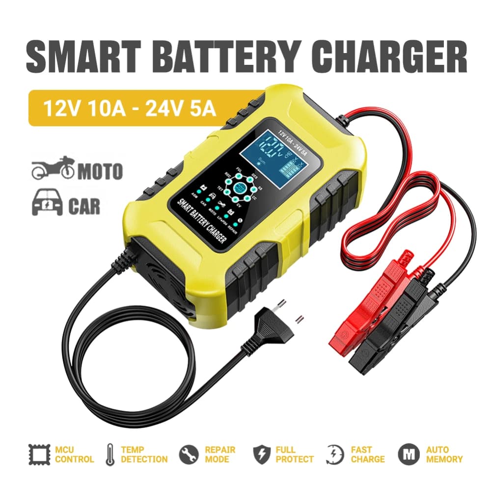 Professional 7-stage car battery maintenance 12V/24V 10A/5A LCD screen with AGM/GEL/Wet/LiFePo4 portable output