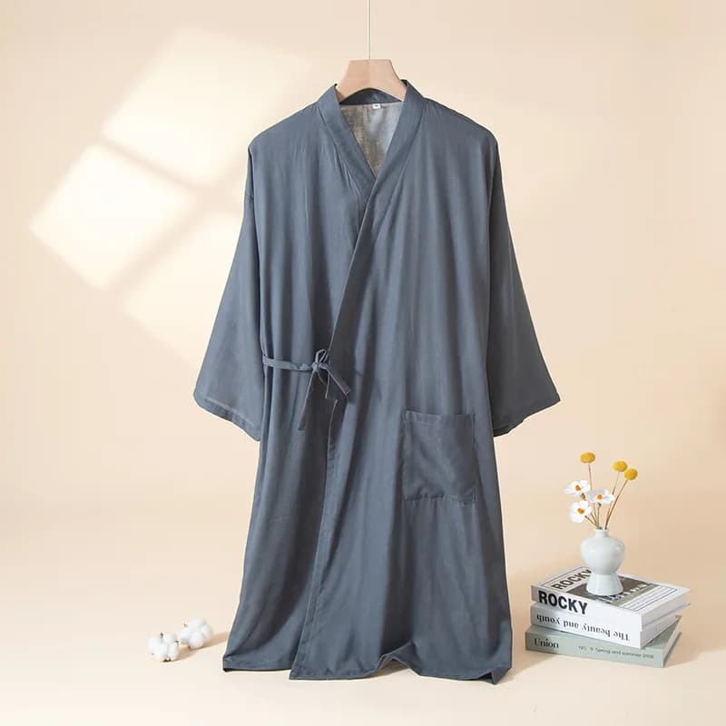 Kimono da Uomo, Vestaglia per Uomo, Abbigliamento da Notte Tinta Unita, Abbigliamento per Casa Primavera Estate, Stile Leggero, 100% Cotone, Comoda Vestaglia per Uomo