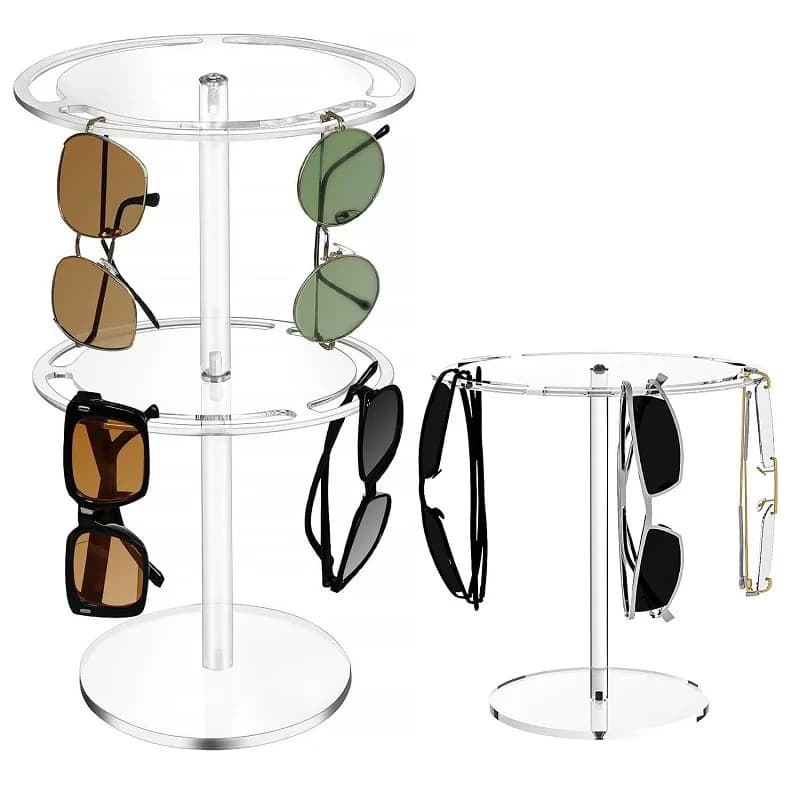 Sunglasses Display Stand Clear Acrylic 360° Rotating Glasses Holder Doll Jewelry Bracelets Necklace Rack Tabletop Organizer