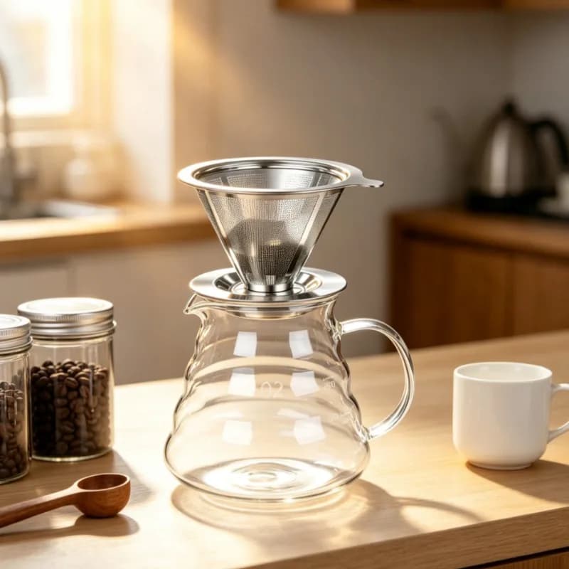 Pour Over Coffee Maker Set,Glass Coffee Carafe with Stainless Steel Coffee Filter Holder Coffee Dripper for Home Camping Travel