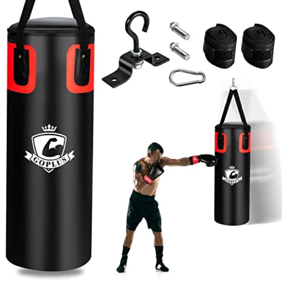 Set di sacchi da boxe per palestra domestica per MMA, Muay Thai, Karate, Taekwondo: sacco pesante da 25 kg con guanti da 340 g e fasce per mani in PVC nero.