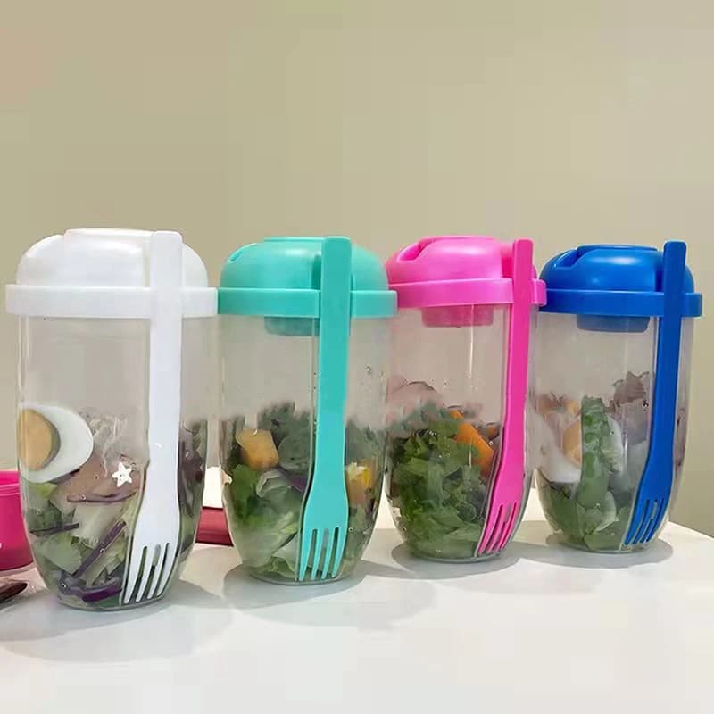 Portable Breakfast Oatmeal Cereal Nut Yogurt Salad Cup Container Set With Fork Sauce Cup Lid Bento Food Bowl Kitchen Lunch Box