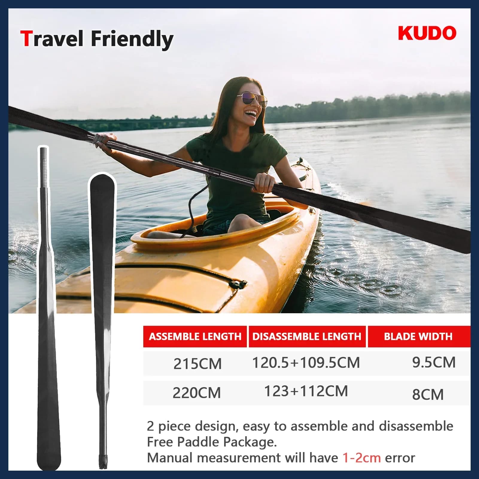 Pagaia per Kayak in Carbonio a 2 Sezioni da 700g con Borsa Gratuita, Pagaia Leggera per Kayak e Surf Regolabile