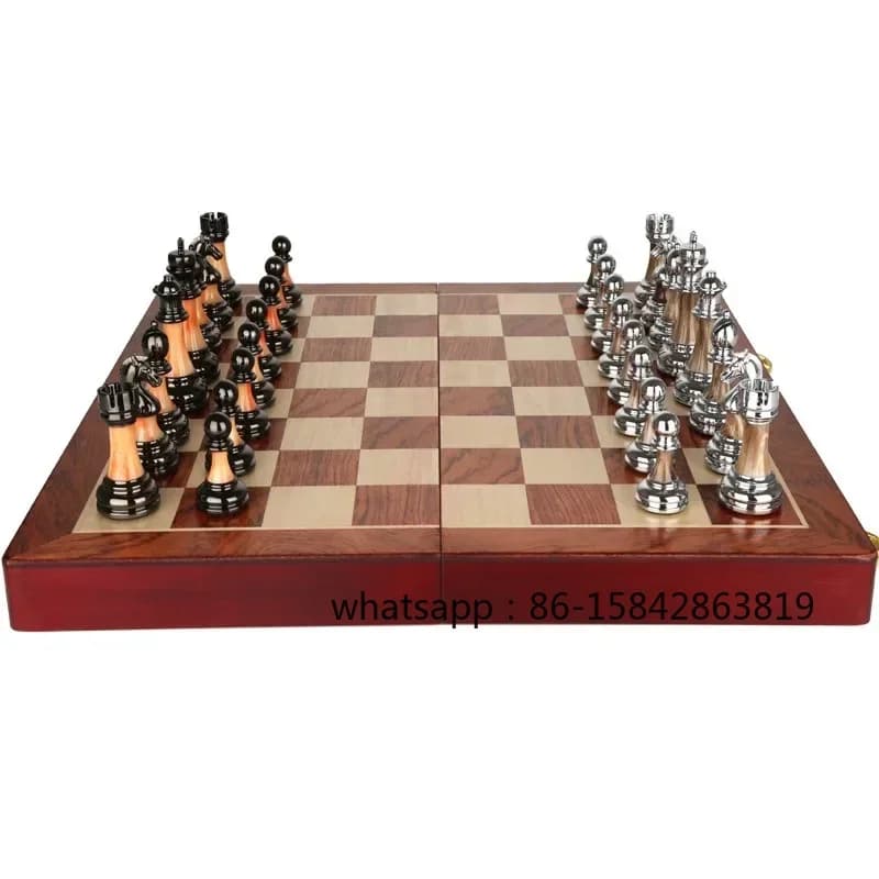 Set di Scacchi in Legno con Pezzi in Metallo di Lusso da 45CM, Gioco da Tavolo Professionale Pieghevole per Famiglia, Ornamenti per Casa e Collezione