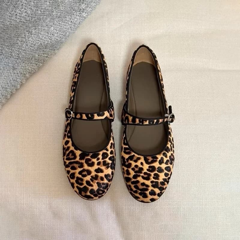 Nuove Scarpe Basse da Donna Mary Jane con Stampa Leopardata e Suola Super Morbida, Stile Ballerina con Fibbia, Collezione Primavera 2026