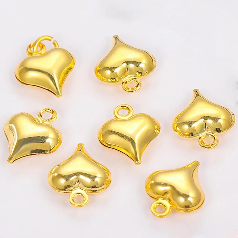 10pcs 18K Gold Plated Brass Small Heart Charms 3D Love Dangle Pendant for DIY Necklace Bracelet Earring Jewelry Making No Fade
