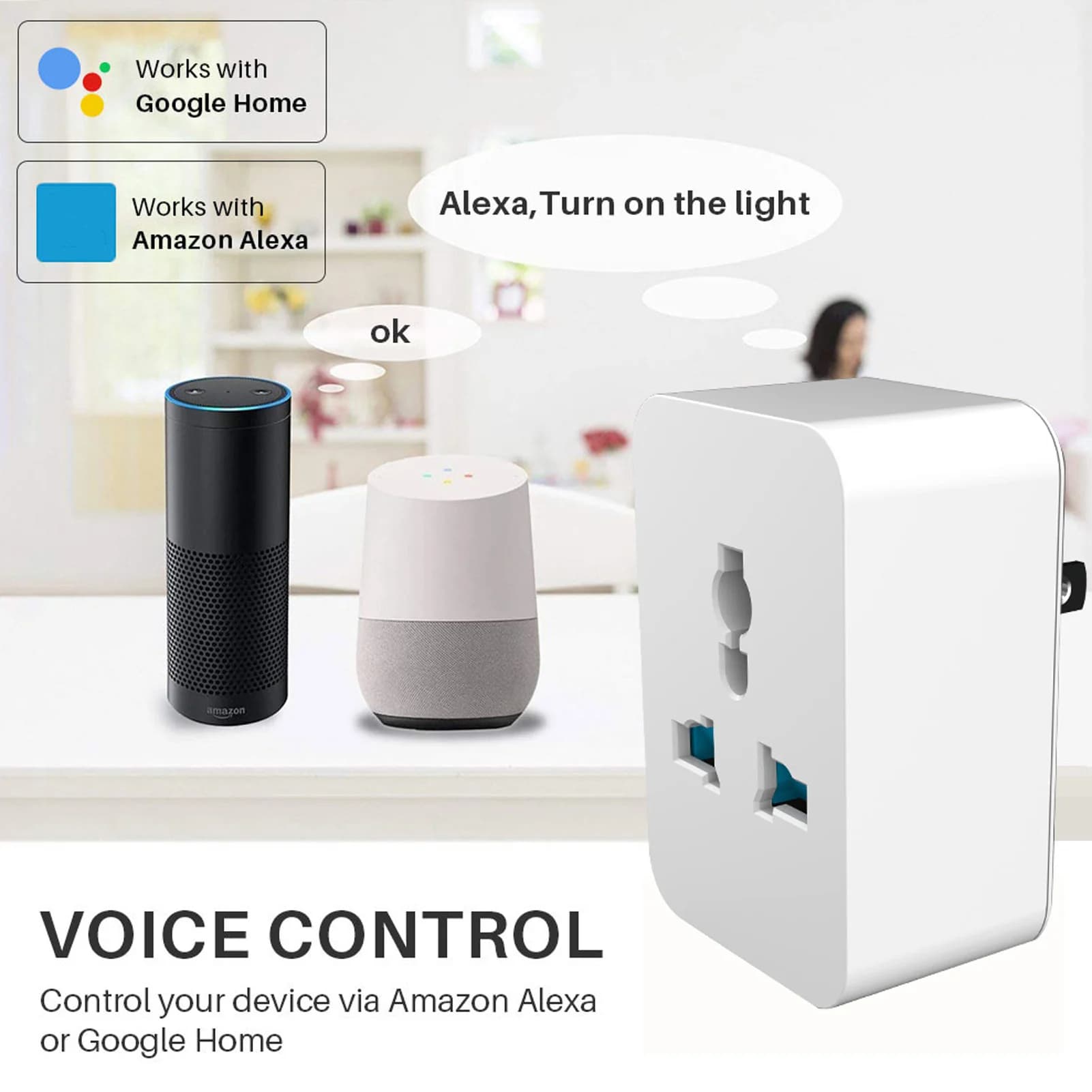 ZK50 Smart Plug 15A PC 2.4G WiFi Bluetooth socket with program timer function Voice control and APP Plug AC US