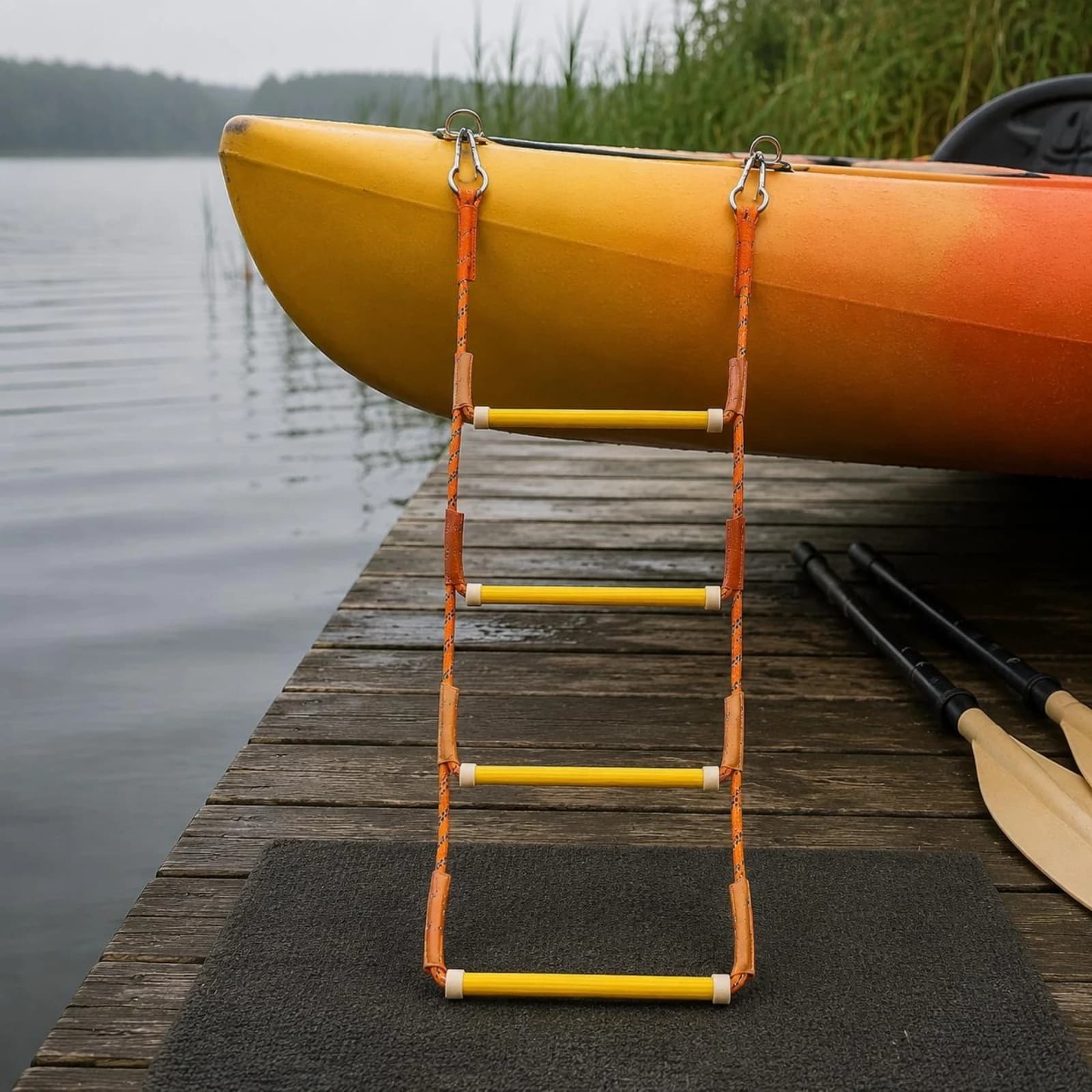 Rope Boat Ladder Textured Steps Boat Rope Ladder Marine Gear Yellow and Orange Portable for Dock Side