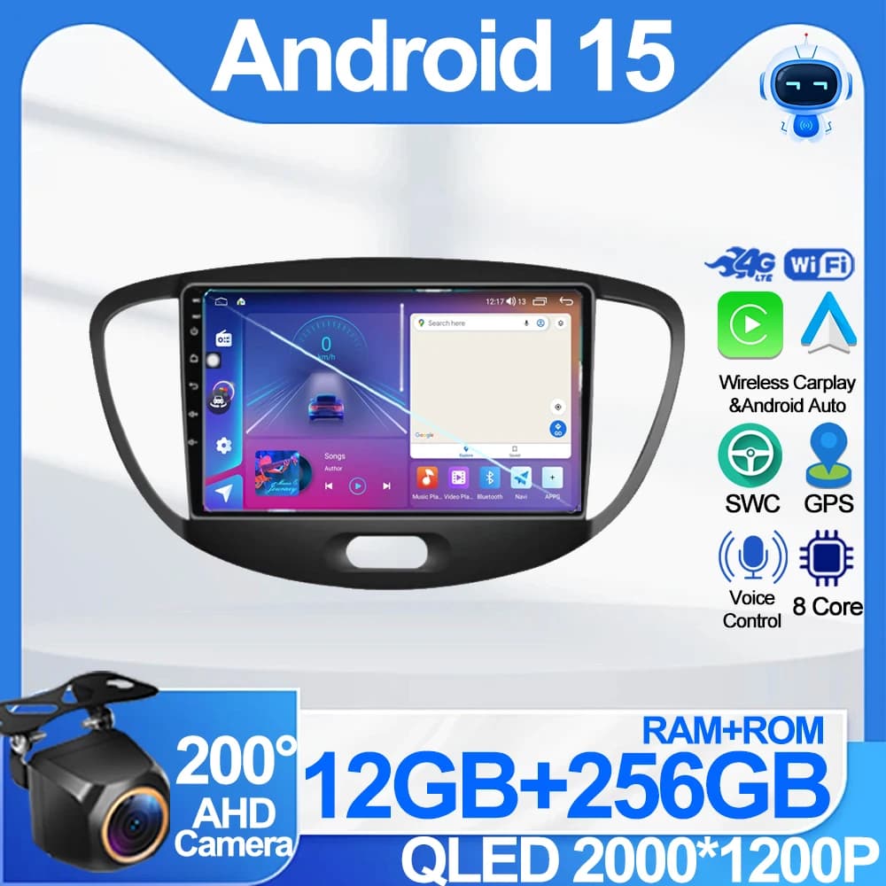 2 Din Android 15 Car Radio For Hyundai I10 2007-2013 Multimedia Player Stereo GPS Navigation Wireless Carplay Auto Head Unit DVD