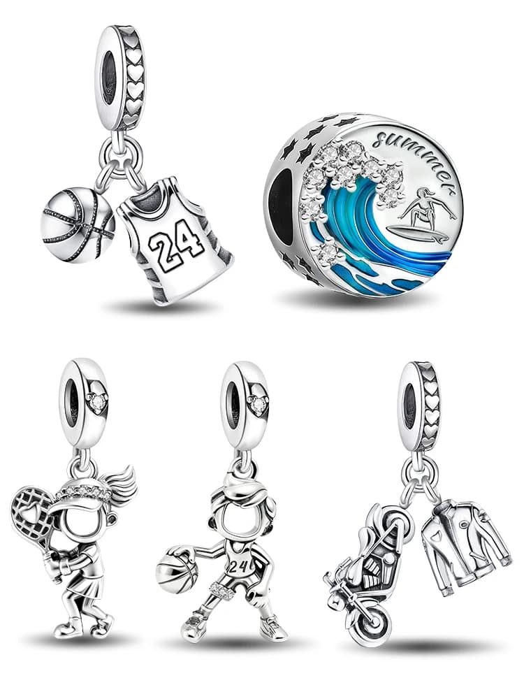 925 colore argento basket golf tennis sport ciondoli perline braccialetto fai da te braccialetto che fa regalo di gioielli di moda di alta qualità