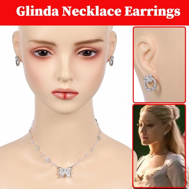 2025 Wicked 2 Glinda Cosplay Orecchini con fiocco Collana Accessori di abbigliamento Clip per orecchio Fascia da collo Donna Ruolo per adulti Puntelli per abiti di Halloween