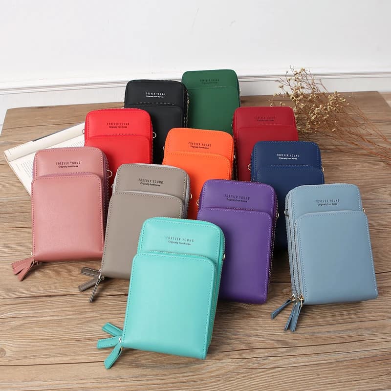 Borsa per touch screen Borsa a tracolla per ragazza femminile Borsa a tracolla multifunzionale con cerniera Borsa per cellulare Portafoglio con portamonete con slot per schede