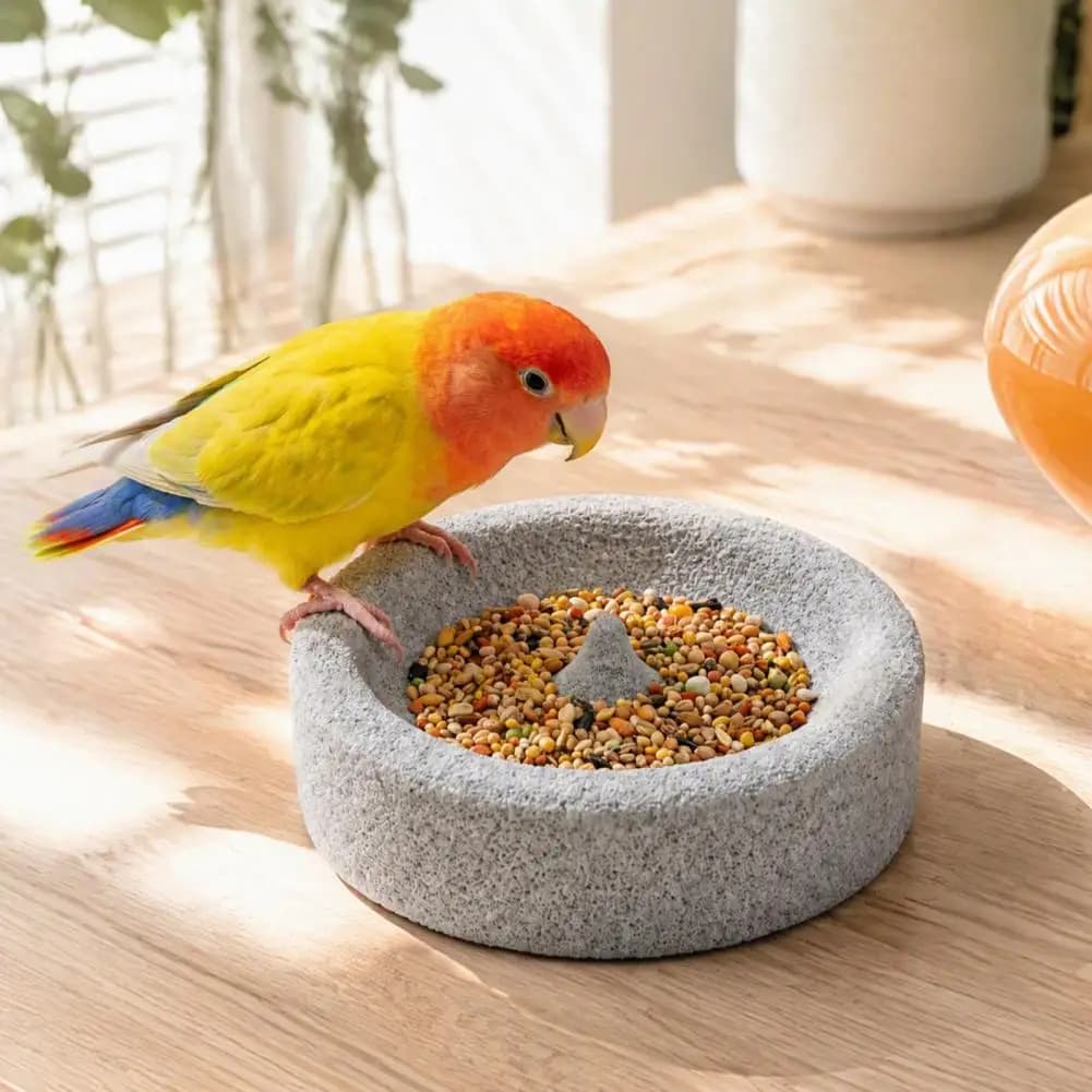 Pet Bird Feeding Accessory Pumice Stone Bird Water Bowl Spill-proof Parrot Food Dish Weighted Feeding Station for Lovebirds
