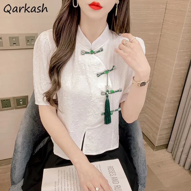 Vintage blouse Women's Fashion Clothing Nappa Elegant Korean collar Aesthetic Chinese style Hipsters Women's Tradition All-match