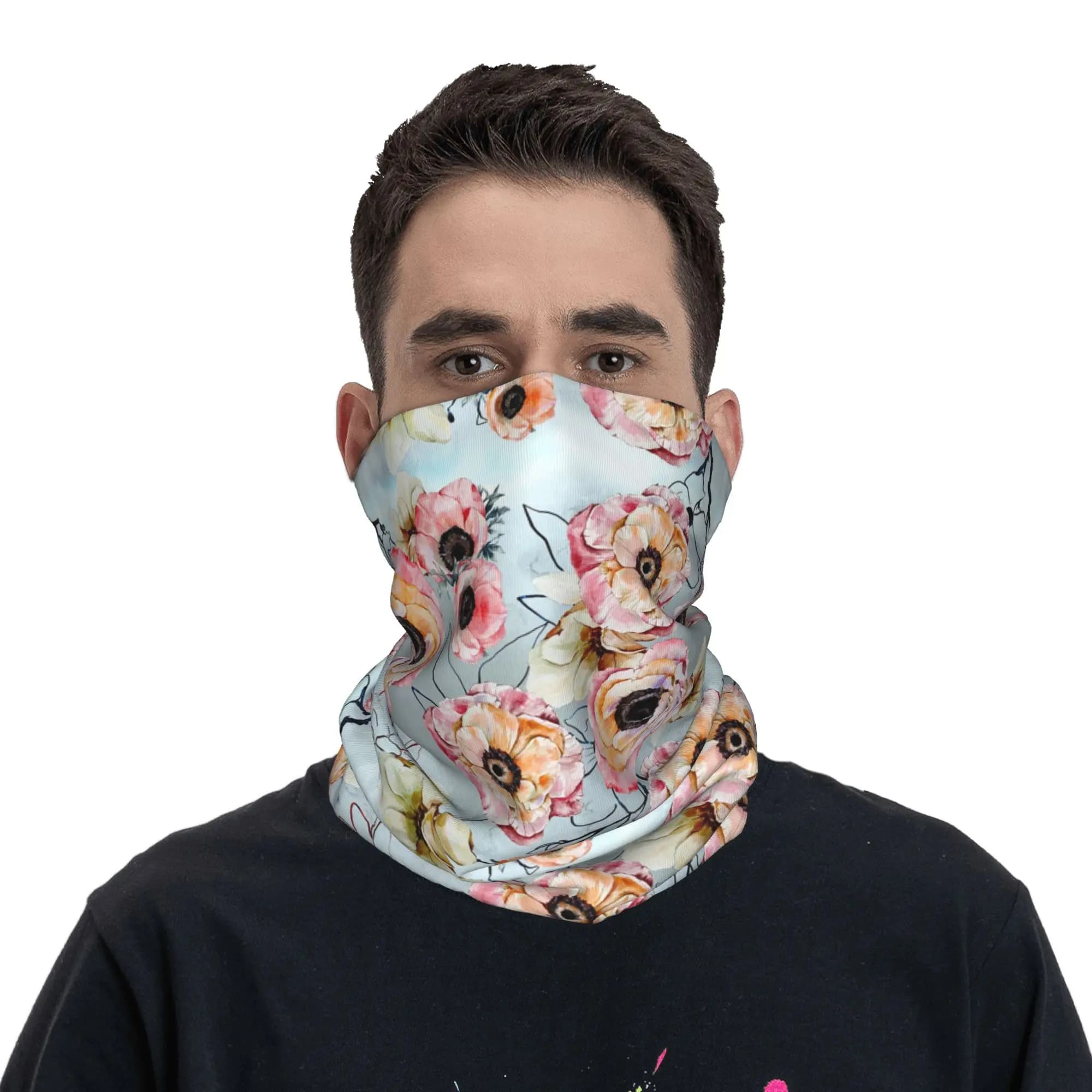 Sciarpa Multifunzione con Motivo Floreale Azzurro, Bandana per Collo, Maschera per il Viso, per Sport all'Aperto, Uomo e Donna, Inverno