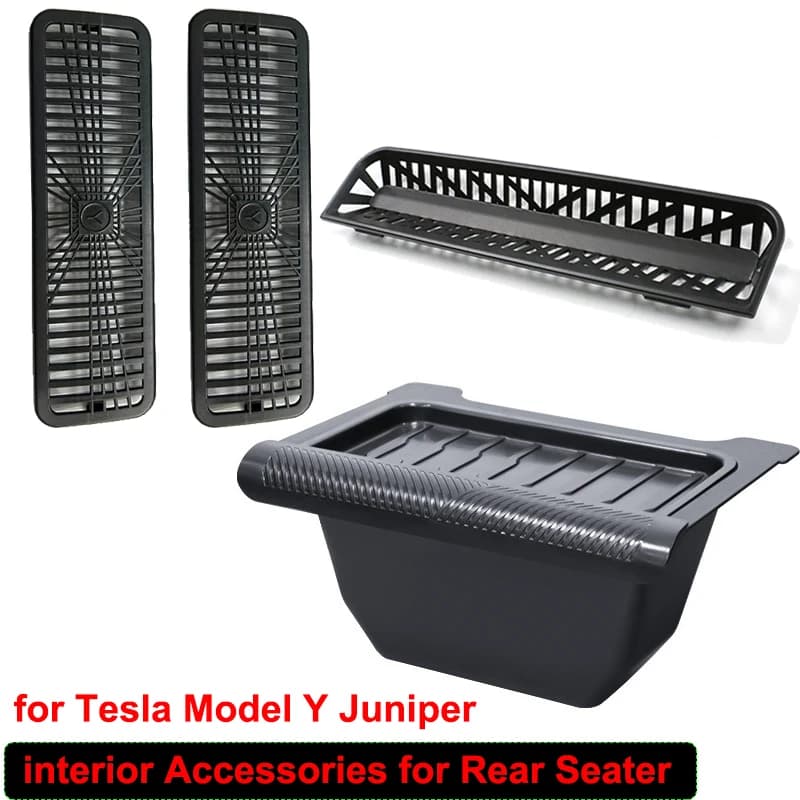 For Tesla Model Y Juniper 2025 Accessories Rear Seat Storage Box Under Back Air Intake Protect Covering Shopping Trash Bin