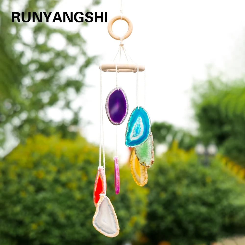 Natural Crystal Agate Windchime Reiki Healing Gemstones Pendant Crystal Wind Chime Home Garden Wall Room Ornament Decor