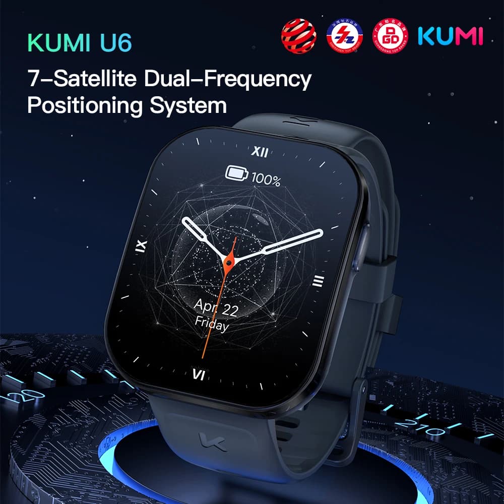 Smartwatch KUMI U6 with 1,96" 60Hz AMOLED Display, Dual-Band GPS, AI ChatGPT Vocal Assistant, Cardiaca/SpO2/Sonno Frequency Monitor, 100+ Sport, 5ATM