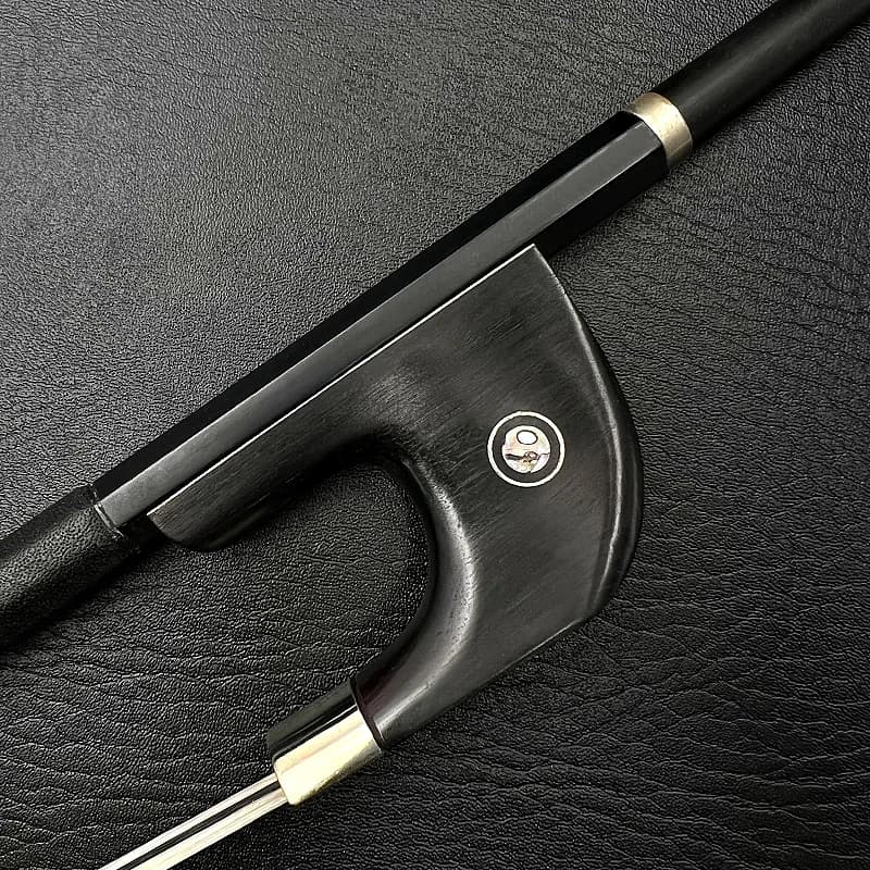 Double bass bow 1pcs German Style 3/4 upright Black good Carbon Fiber Stick,white and black Horsehair Horsetail,Ebony Frog