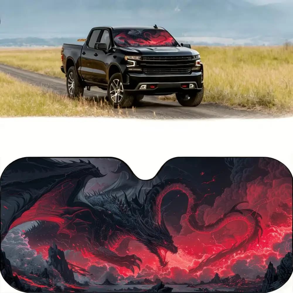 Parasole Fierce Red Dragon in lamina di alluminio riutilizzabile, protezione UV, isolamento termico a tre strati, parasole per parabrezza