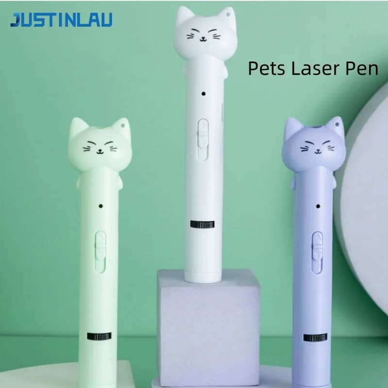 JUSTINLAU Penna Laser per Animali Domestici, Ricaricabile USB, Proiezione Multi-pattern, Giocattolo Laser Tre-in-uno, Bastoncino con Piume per Gatti, Accessori per Animali Domestici