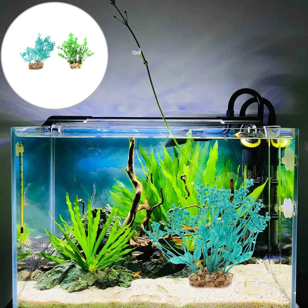 2 Pieces Artificial Grass Realistic Plastic for Aquarium, Aquatic Plants for Decoration Freshwater Fish, Turtles and Betta, Low Maintenance
