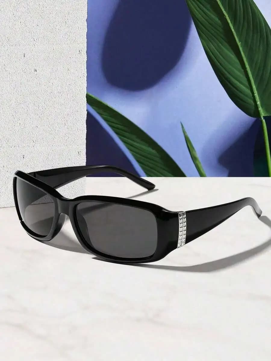 Womens Black Rectangle Rhinestone Sunglasses For Party Outdoor Travel Summer Festival