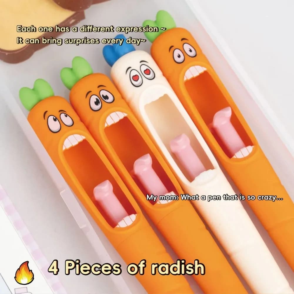 Nice cartoon Kawaii Pens in the shape of carrot Pen gel Design Retractable language Charging Pens in black ink Office School Gift Box Office