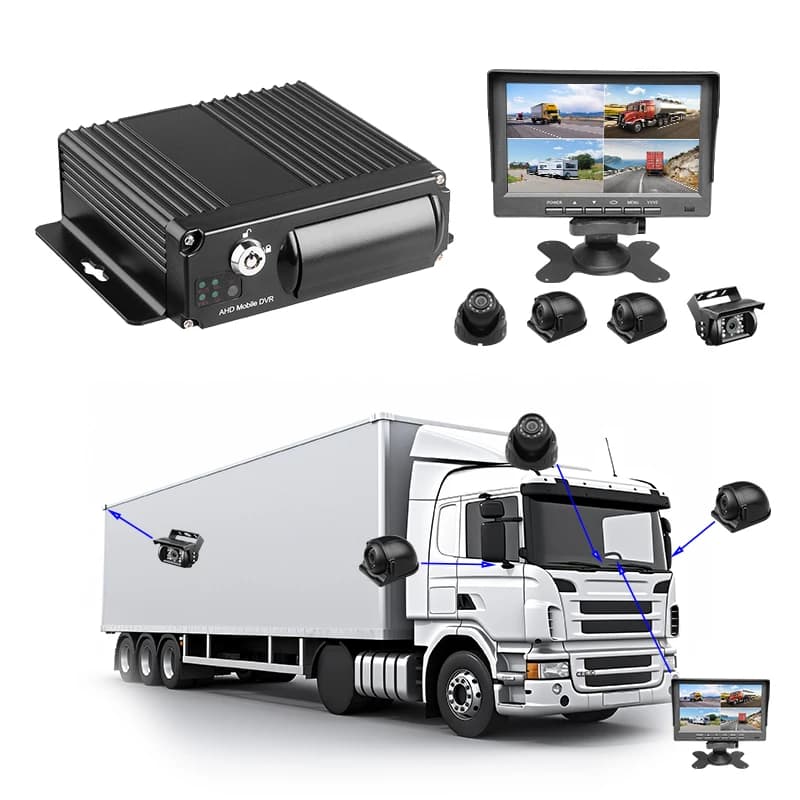 AHD 1080P MDVR Sistema di monitoraggio per camion 4CH Dual SD Mobile Dvr con 4PCS AHD Front Back Side View Dvr Camera + Monitor per auto