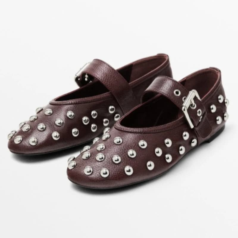 Ballerine Stile Punk con Borchie Decorative, Eleganti Scarpe Mary Jane con Punta Tonda e Fibbia, Comode Scarpe Casual Leggere con Suola Morbida