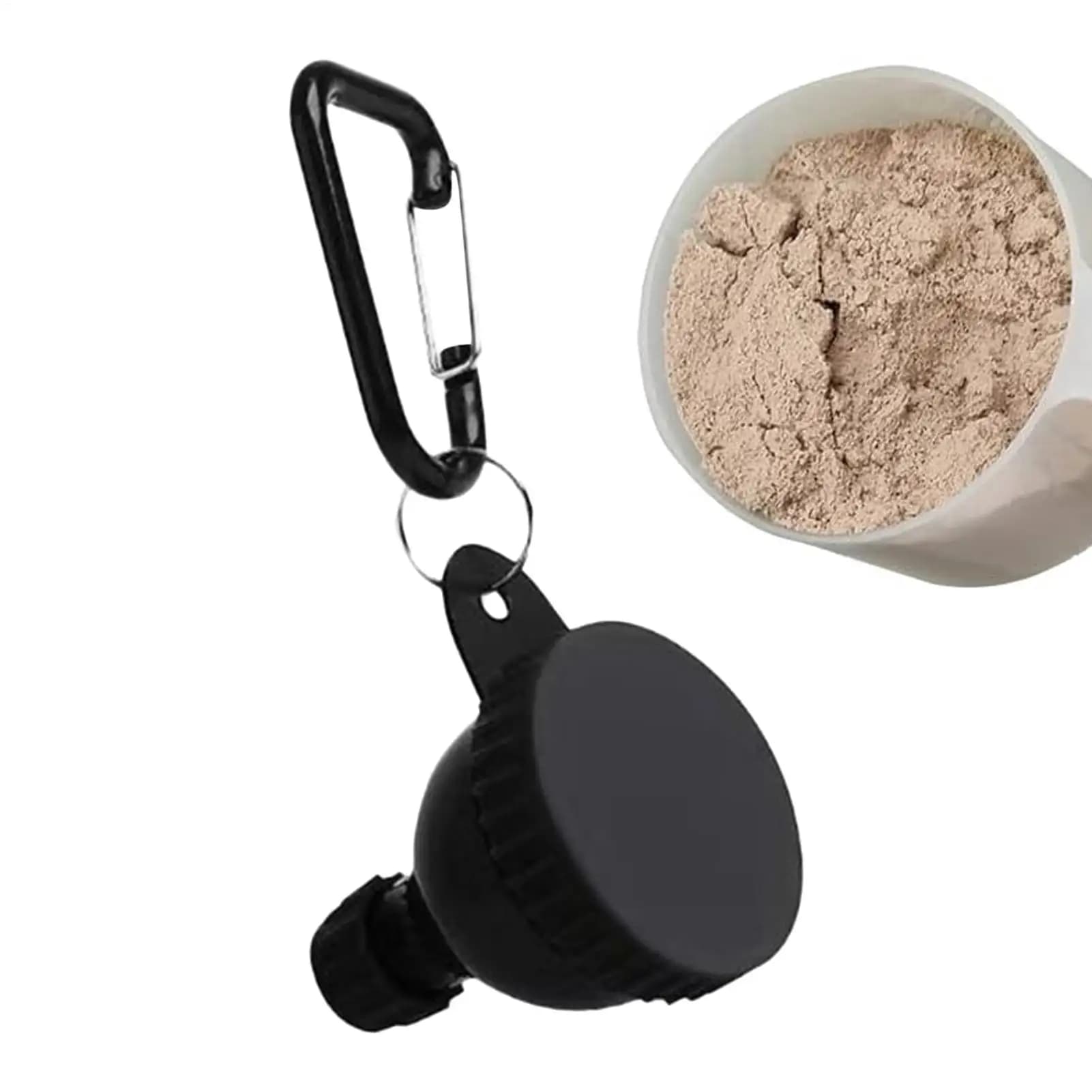 50ml Portable Powder Funnel Storage Case, Moistureproof Supplement Container with Carabiner, Protein Coffee Travel Funnel