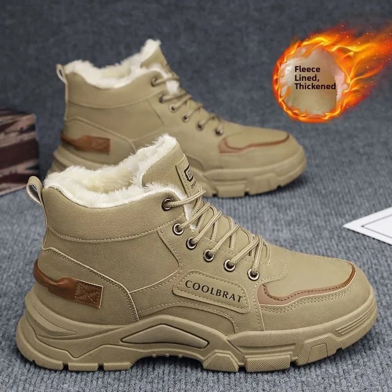 Stivali Alti con Suola Spessa da Uomo, Stile Workwear, Scarpe Invernali in Cotone con Fodera in Pile, Stivali da Neve Spessi per il Nord-Est