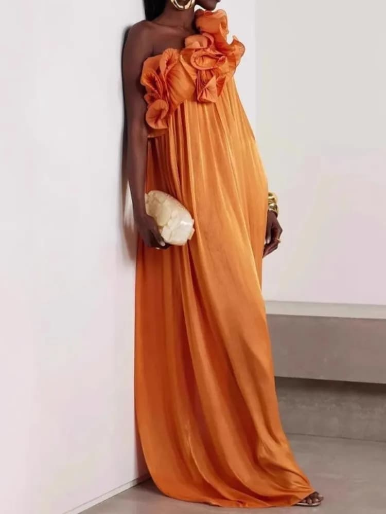 Women's Summer Copricostume Swimwear Mono Shoulder Swimwear 2025 New maxi beach dresses in solid color Cover-Up