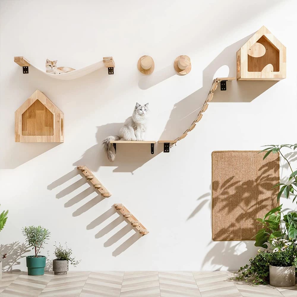 Mensola da arrampicata per gatti, scala a quattro gradini montata a parete con tiragraffi in sisal per gatti, torre per alberi, piattaforma, mobili per animali domestici che saltano