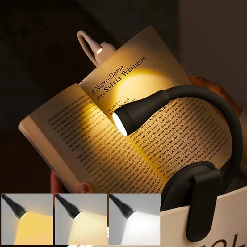 1 pz luci da libro a LED portatili USB ricaricabile protezione per gli occhi luce notturna Mini 360 ° Lampada da lettura da scrivania con clip, staffa da parete