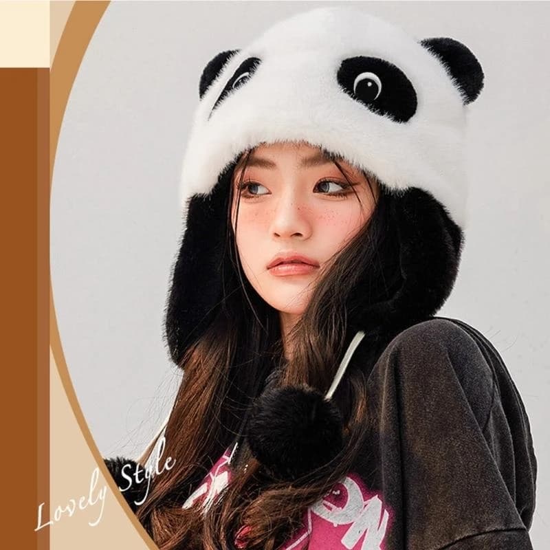 Cappello orecchio panda Cappello paraorecchie panda Cappello con cappuccio Cappello in pile paraorecchie Cappello bomber peluche