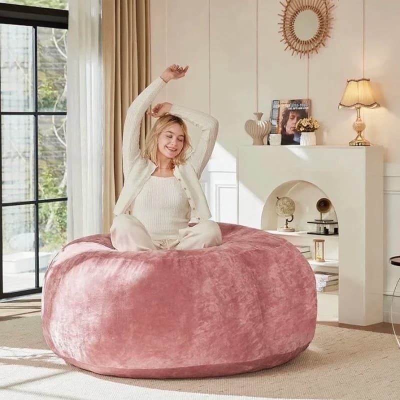 5FT Bean Bag Chair, Memory Foam Filling, Adult and Teen Bean Bag Chair, Soft Sofa with Removable Flannel Cover, Round Sofa for Living Room, Bedroom, College Dorm.