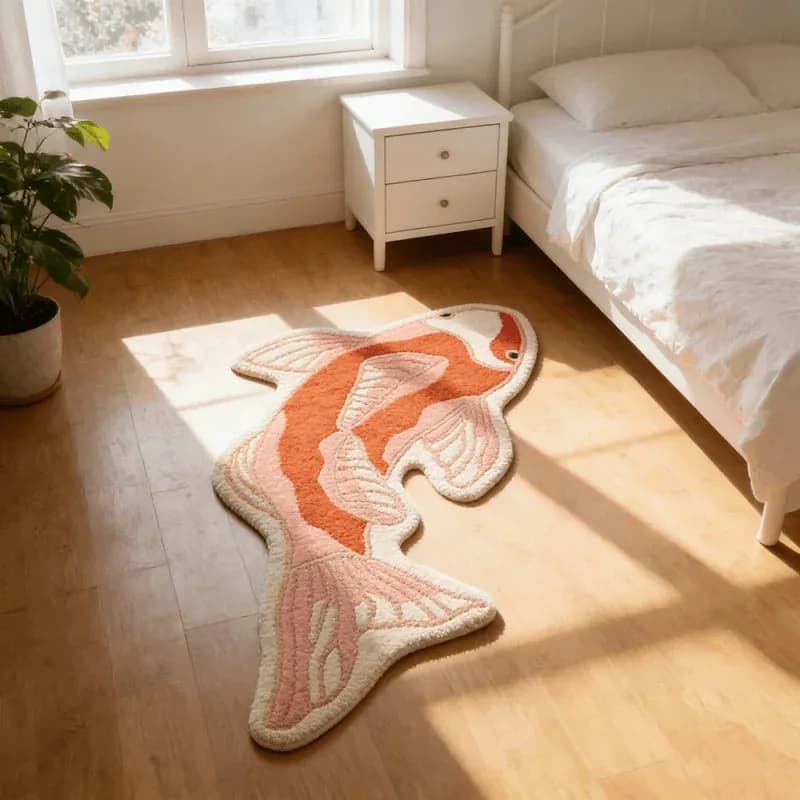 VIKAMA Nuovo Tappeto Cinese a Forma di Carpa Koi, Stile Ins, Carino Tappetino per Soggiorno, Camera da Letto, Decorazione per la Casa
