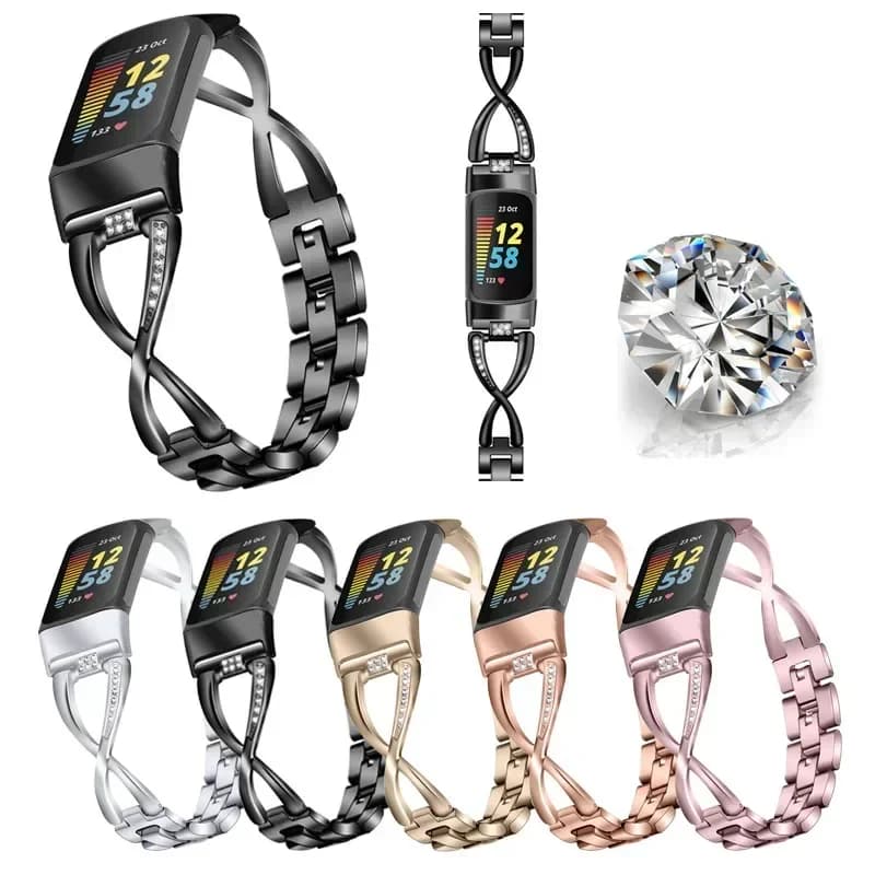 Cinturino per orologio alla moda per Fitbit Charge 5 Smart Watch per Charge 5 cinturino da polso cinturino in lega di zinco con diamanti Correa in metallo