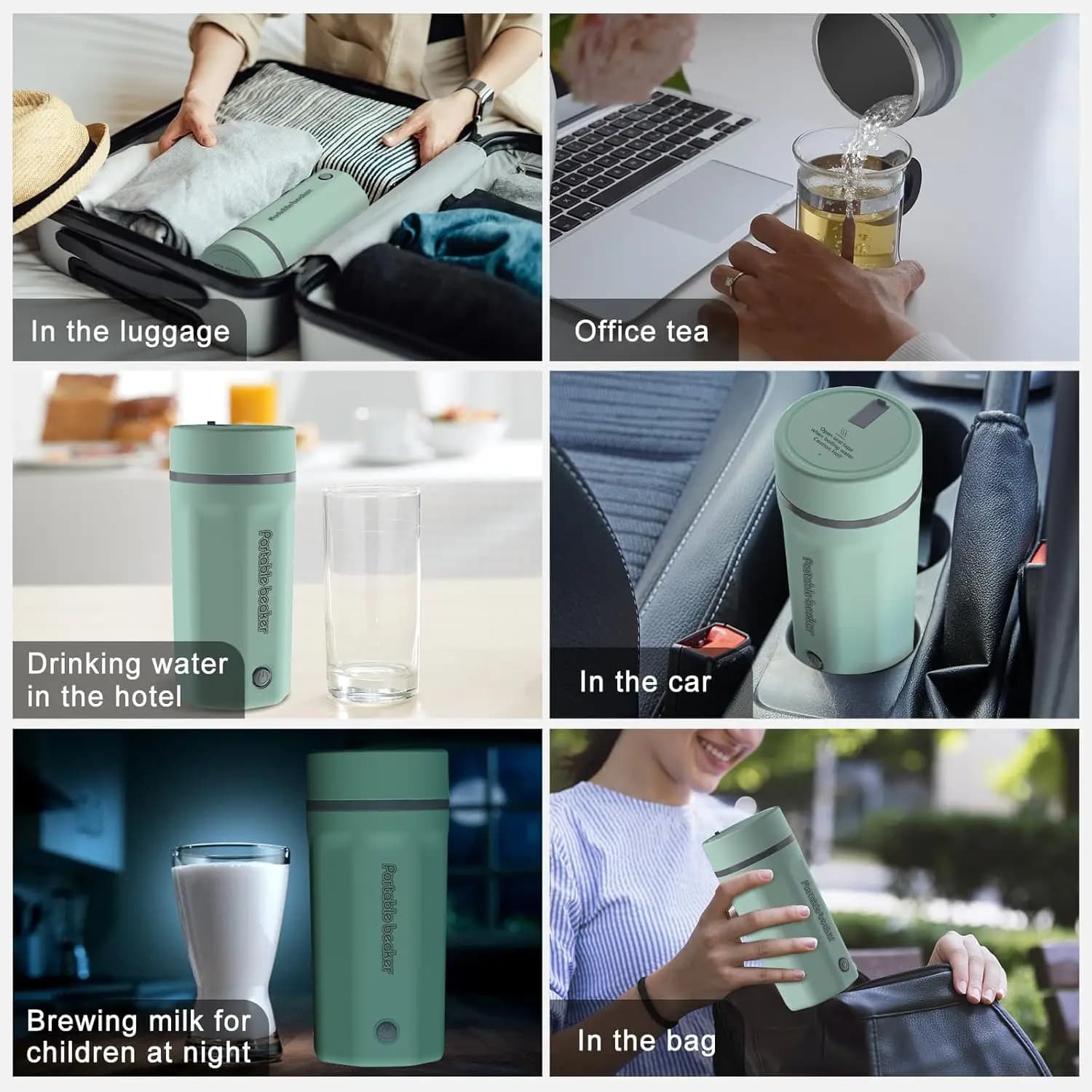 Bollitore Elettrico da Viaggio Portatile 500ML - Ebollizione Rapida, Silenzioso, Compatto, Mini Bollitore in Acciaio Inox con Spegnimento Automatico (Verde)