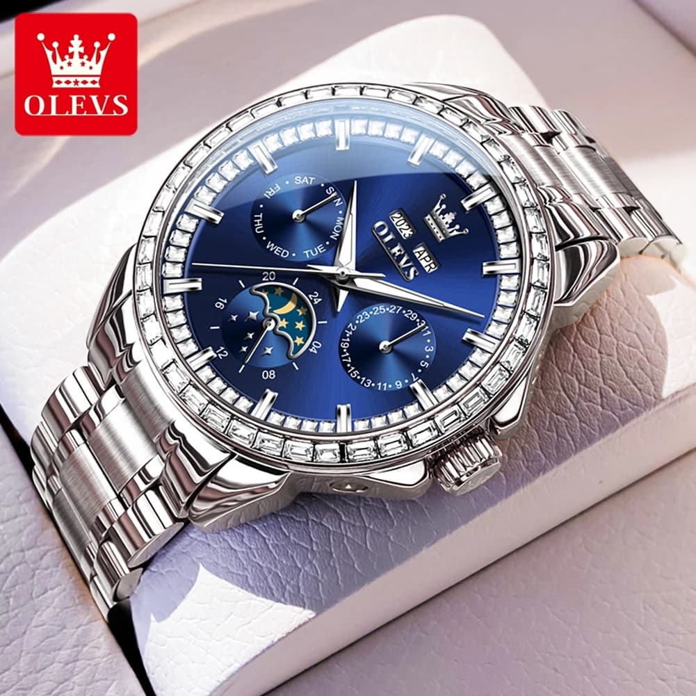 OLEVS orologi da uomo Casual Business orologio meccanico automatico originale per uomo calendario settimana fasi lunari impermeabile luminoso